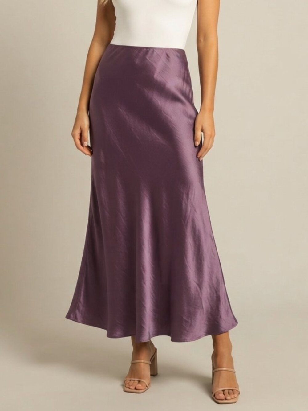 Anthropologie Purple Satin Pull On A-Line Maxi Skirt Large 57357